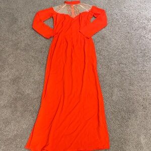 Chic Long Sleeve Orange Ao Dai with Lace Detail